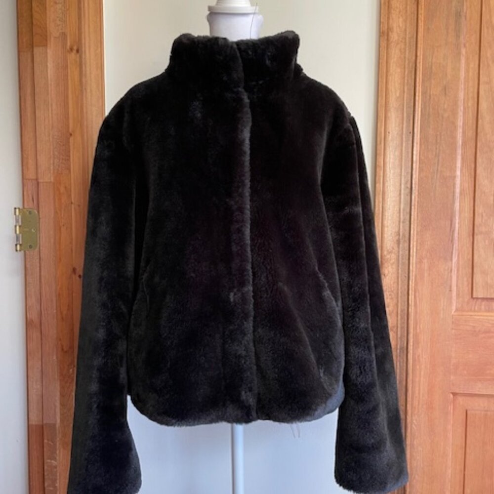MARALYN & ME Faux Fur Snap Front High Collar Jacket Black Junior XL - Picture 4 of 16